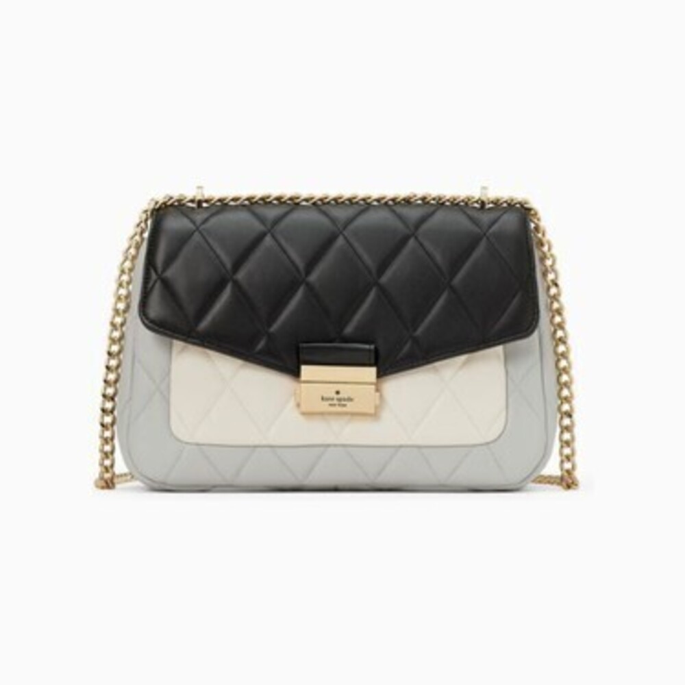 Kate Spadr Carey Medium Flap Shoulder Bag. Color Block Black Cream And Gray